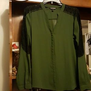 Express Slim Fit Lace Sleeve Blouse